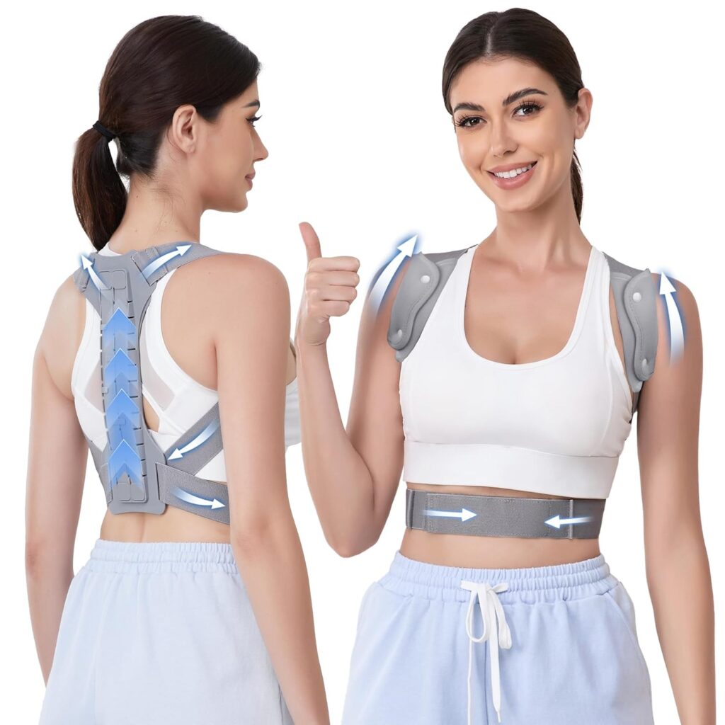 FORTEMOTUS Posture Corrector for Women Men – Back Straightener with Armpit Pad, Adjustable Posture Corrector Women Men, Upper & Lower Back Pain Relief, Targets Scoliosis, Hunchback, Hump, Thoracic, Spine,XL Size,Grey