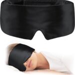 Silk Sleep Mask for Women & Man, Mulberry Silk Eye, Adjustable Band and Soft Pressureless, Sleeping Mask for Sleep Travel Yoga Nap, Large Size (Black)
