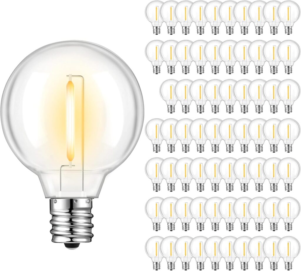 70 Pack G40 LED Replacement Bulbs, Shatterproof 1 Watt E12 LED Bulb for Outdoor Patio Garden Vintage String Lights, 2200K Warm White, Dimmable