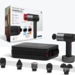 Sharper Image® Powerboost® Pro+ Hot & Cold Deep Tissue Massage Gun – 6 Speeds, 6 Attachments, 5-Hour Battery, Travel Case, Charging Base, Shoulder & Back Massager, Pain Relief Tool, FSA Eligible