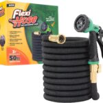 Flexi Hose Lightweight Garden Hose, 50FT – Expandable Hose with 8 Function Nozzle, No-Kink Flexibility, 3/4 Inch Solid Brass Fittings and Double Latex Core