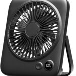 Otlonpe Personal Portable Desk Fan Battery Operated, 4000mAh Small USB Rechargeable Portable Fans for Travel Sleeping Bedroom Office Home Table, Led Display, Cordless, Quiet, 4-Speed, 6.5 Inch (Black)