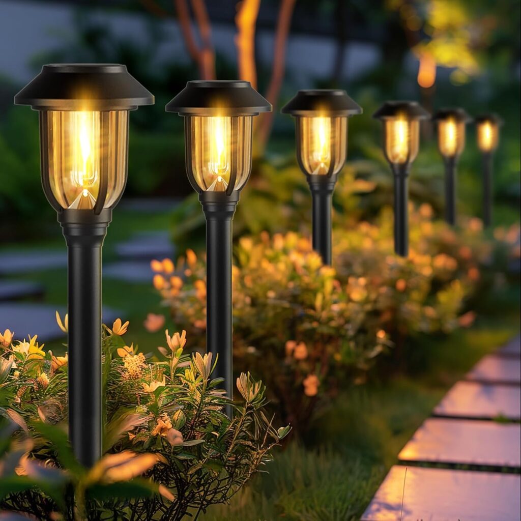 12 Pack Solar Lights Outdoor, Solar Pathway Lights Waterproof Auto On/Off Powered, Warm White Landscape Lighting for Path, Yard, Walkway, Driveway, Garden 3000K