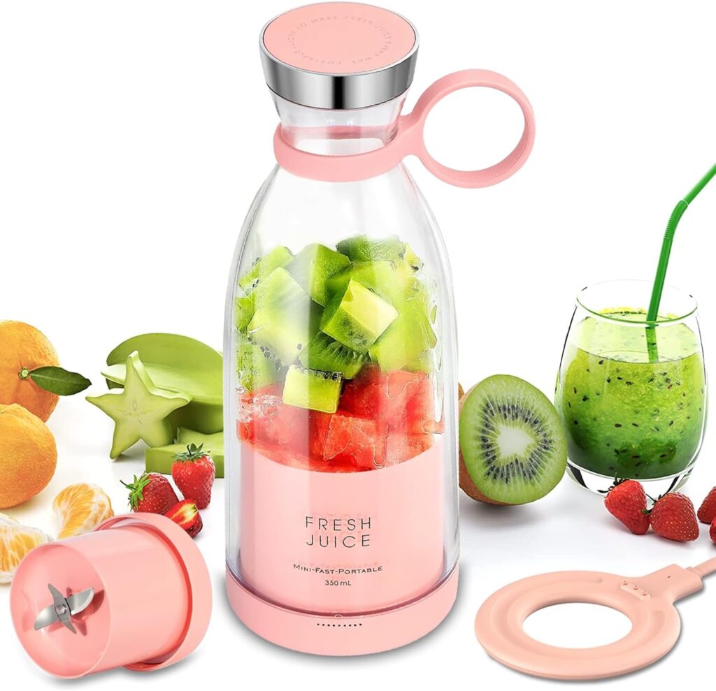 Personal Portable Blender for Smoothies & Juices – USB Rechargeable, 350ml Compact Travel Cup with Stainless Steel Blades – BPA-Free, Easy Clean, Ideal for Gym, Office, Home (Pink)