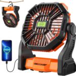 Portable Fan Battery Powered Fan Rechargeable,270°Pivot Battery Operated Camping Fans with LED Light & Hook,USB Personal Rechargeable Outdoor Camping for Tent, Travel