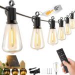 100FT Solar String Lights Outdoor Waterproof with Remote, 31+1 LED Shatterproof Bulbs, Dimmable & Timable, 3 Light Modes – Commercial Grade Patio Lights for Garden Backyard Party Decor