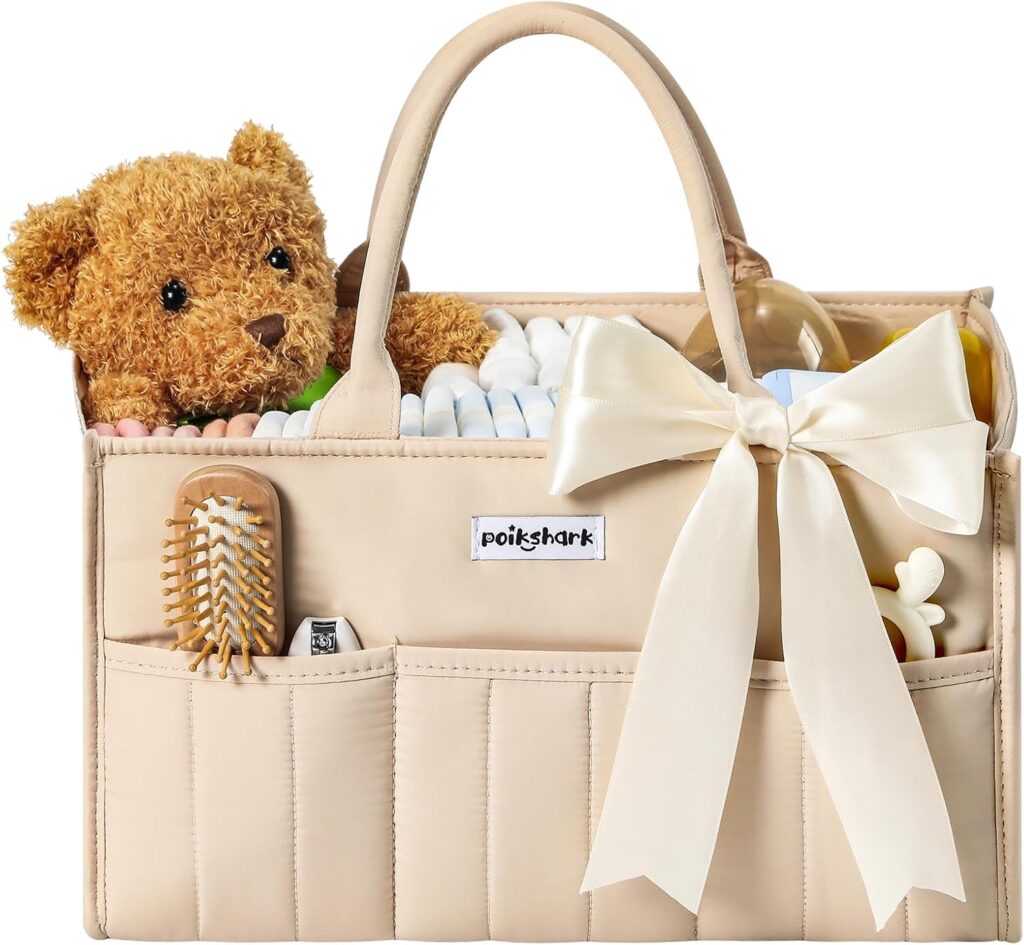 Baby Diaper Caddy – Stylish Basket for Newborn Essentials, Nursery Storage Bin and Car Organizers for Diapers and Wipes, Gift for Baby Shower, Cream