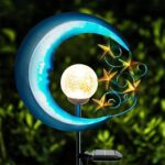 Stars Moon Solar Lights Outdoor – Solar Powered Garden Lights Decorative Crackle Glass Globe Led Waterproof Landscape Lighting for Pathway,Yard,Lawn,Patio