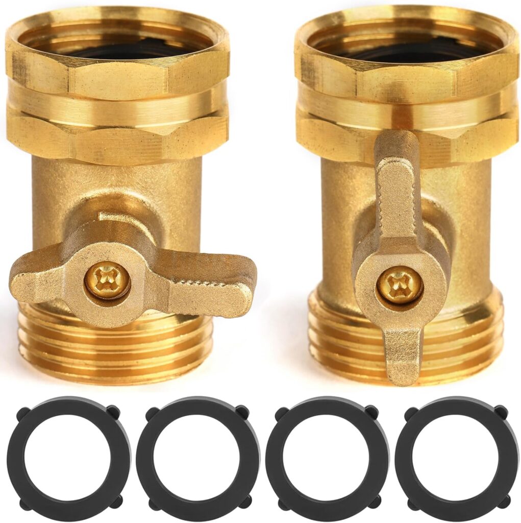 2 Pack Garden Hose Shut Off Valve – Extended Handle – 3/4″ Heavy Duty Solid Brass Hose Connector Water Shut Off Valve Hose Shutoff Valve with 4 Pcs Hose Washers