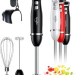 Sangcon Immersion Blender Handheld, 3-in-1 Hand Blender Electric, 400W Handheld Blender, Stainless Steel Blade Stick Mixer with Whisk, Milk Frother Attachments – Black