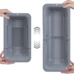 BLUE GINKGO Over the Sink Colander Strainer Basket – Wash Vegetables and Fruits, Drain Cooked Pasta and Dry Dishes – Extendable – New Home Kitchen Essentials (7.9W x 14-19L x 2.75H) – Gray