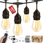 50FT Outdoor String Lights with 32+2 Bulbs (1.5FT Bulbs Spacing), Remote & Dimmer, Commercial Patio String Lights with 3 Mode Light & Timing, IP65 Waterproof, 50PC Mounting Ties for Outside