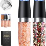 Sangcon Gravity Electric Salt and Pepper Grinder Set Shakers UPGRADED 9OZ XL CAPACITY Battery Powered Refillable Automatic One Hand Operation Adjustable Coarseness Mill Grinder Set for Kitchen