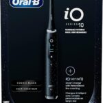Oral-B iO Series 10 Rechargeable Electric Toothbrush with Visible Pressure Sensor to Protect Gums, 2 Min Timer, 7 Cleaning Settings, 4 Replacement Toothbrush Heads, and Charging Travel Case, Black