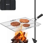 Gonex Portable Campfire Grill Grate for Fire Pit Foldable Stainless Steel Grill Height Adjustable Camping Cooking Equipment for RV Outdoor Backyard BBQ Courtyard 15.35″x18.3″
