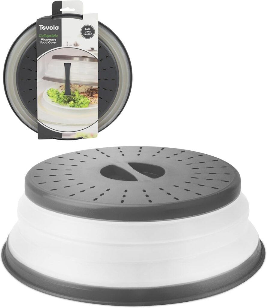 Tovolo Microwave Splatter Cover for Food, Medium (Charcoal) – Collapsible & Vented Silicone Splatter Guard Lid – Microwave Plate & Dish Cover with Handle – BPA-Free Kitchen Gadget for Meal Prep