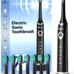 Bymore Electric Toothbrush for Adults,Travel Sonic Toothbrush with 8 Replacement Heads, Ultra Clean Rechargeable Toothbrush Portable One Charge for 330days 5 Modes 2mins Timer-Black