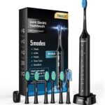 Electric Toothbrush for Adults, Sonic Toothbrush with 3 Intensity Levels & 5 Modes, One Charge for 90 Days, Rechargeable Electric Toothbrush with 6 Toothbrush Heads & 40,000 VPM Deep Clean(Black)
