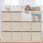11×11 Storage Bins, Set of 10 Storage Cubes, Collapsible Cube Storage Bins, Fabric Closet Organizers with Handles for Home, Office, Closet Shelf Cabinet, Bookcase, Beige