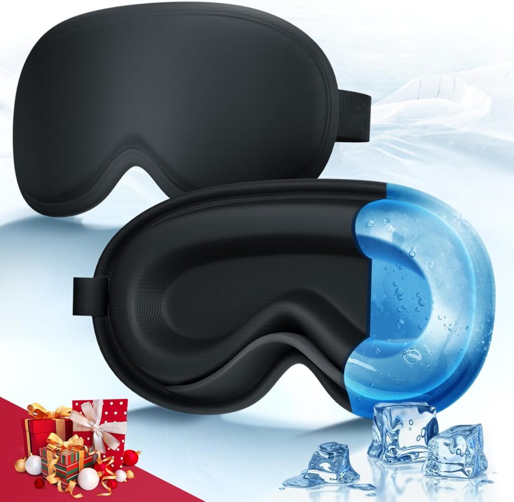 3D Cooling Gel Eye Mask – Reusable Cold Sleep Mask, Eyes Ice Pack with Hot & Cold Compress Therapy for Puffiness, Dark Circles, Dry Eyes, Headaches and Stress Relief (Black,1 Pack)