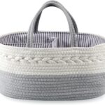 PandaEar Baby Diaper Caddy Organizer for Boys Girls, Portable Baby Diaper Basket, Travel Cotton Rope Diaper Caddy Change Organizer for Baby Shower Gifts Newborn Infants