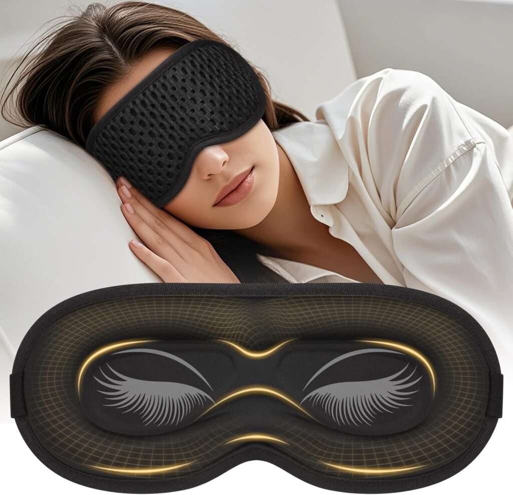 Sleep Mask with 3D Contoured Cup for Men Women, Eye Mask for Sleeping, Soft Breathable Sleeping Mask with Adjustable Elastic Strap for Travel Flight Nap (Black)
