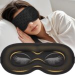 Sleep Mask with 3D Contoured Cup for Men Women, Eye Mask for Sleeping, Soft Breathable Sleeping Mask with Adjustable Elastic Strap for Travel Flight Nap (Black)