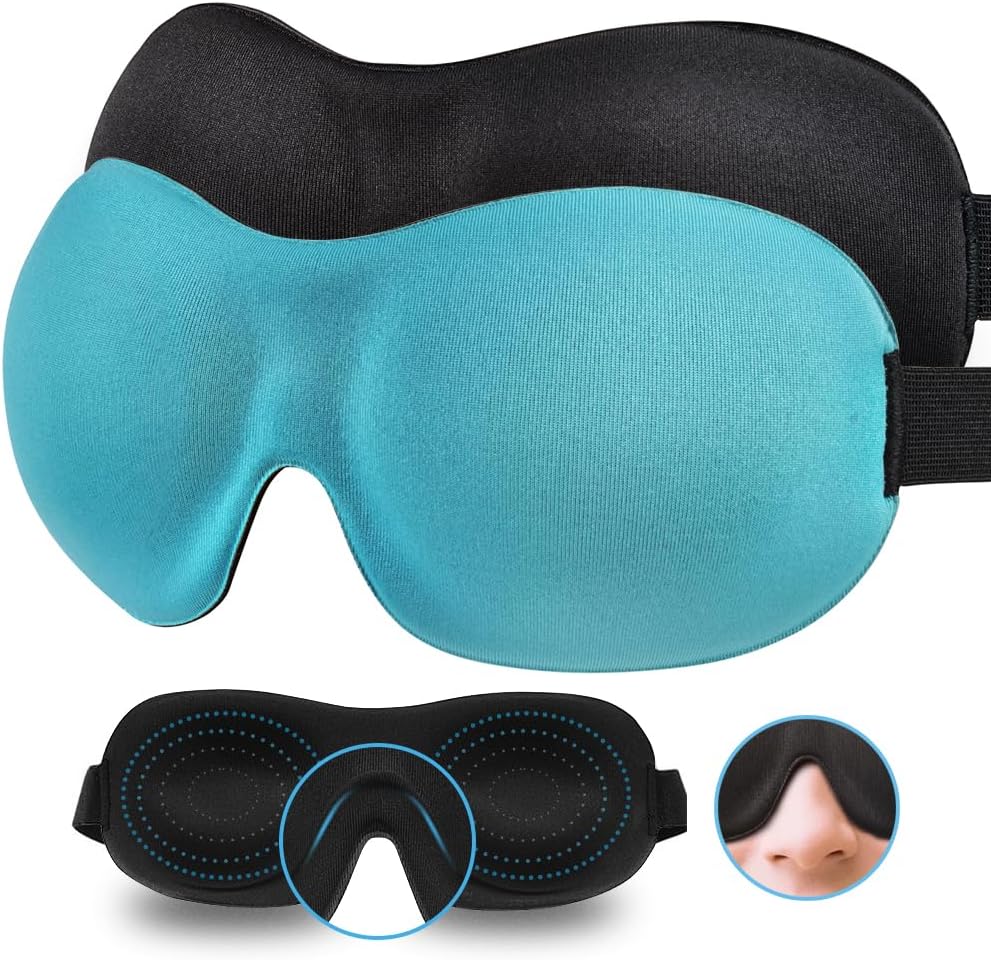 Sleep Mask 2 Pack, Invisible Alar Deep Orbit 3D Eye Mask Ultra Lightweight & Comfortable Sleeping Mask for Side Sleeper, Sleeping Mask & Blindfold Soft Breathable for Women Men Relaxing Zero Pressure