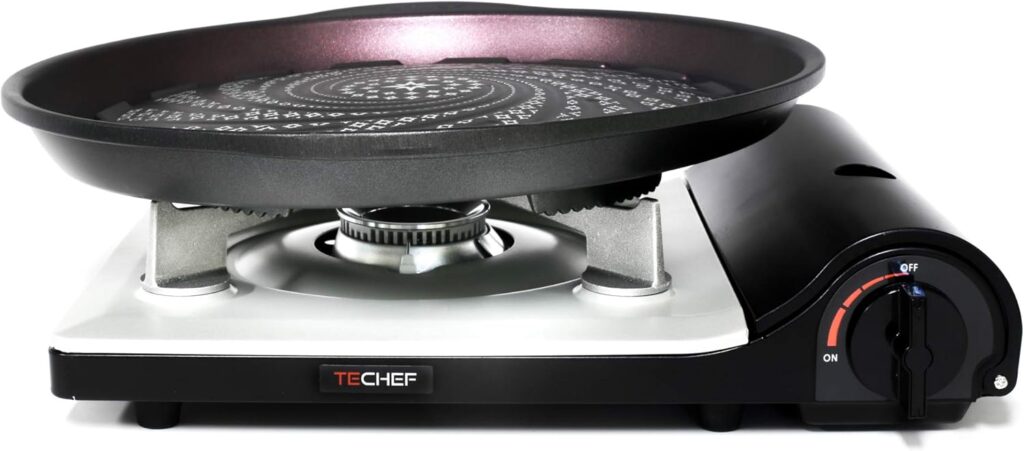 TECHEF – Stovetop Korean BBQ Non-Stick Grill Pan with Agni Portable Gas Stove Burner, Made in Korea (Grill Pan w Stove)