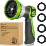 AUTOMAN Garden Hose Nozzle Sprayer – 10 Spray Patterns, Thumb Control On Off Valve, Durable Water Nozzle, Extra 4 Washers, for Watering Garden, Cleaning, Washing Car, Showering Pets Lawngreen