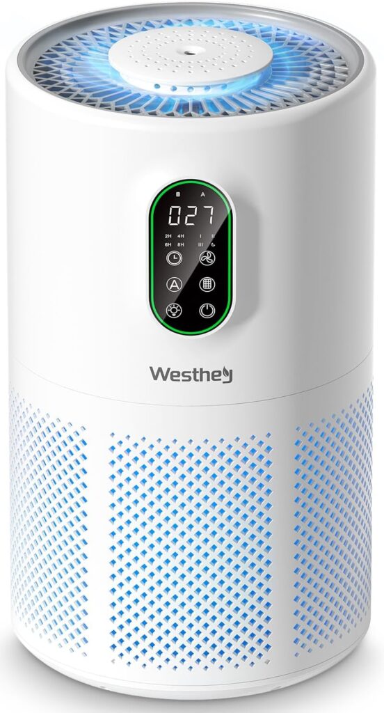 Air Purifiers for Home Large Room up to 1650 ft², WESTHEY H13 True HEPA Air Purifier for Bedroom with Night Light, Air Quality Monitor, Fragrance Sponge, Air Cleaner for Wildfire Smoke Dander Dust