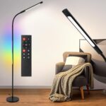 Pak Smart RGB Floor Lamp, LED Floor Lamp for Living Room, Modern Adjustable Gooseneck Standing Lamp with Music Sync, Scene Modes, Remote & Touch Control, Eye-Caring Reading Light for Bedroom Gaming