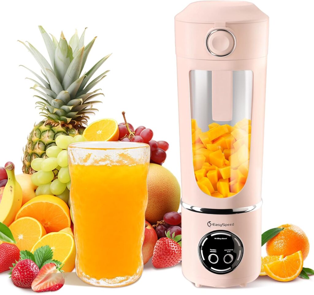 EasySpeed Personal Portable Blender,USB Type-C Rechargeable,700ml Juicer Cup,4 Gear Modes,1500mAh Battery Capacity,Perfect for Fresh Juice at Home (Pink)