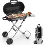 Joy Pebble Portable Propane Gas Grill, 15000BTUS,BBQ Gas Grill with 348 SQ Inch Large Cooking Areas, Sturdy Quick-Fold Legs, Portable & Foldable BBQ Grill for Outdoor Camping/Tailgating/Picnic, Black