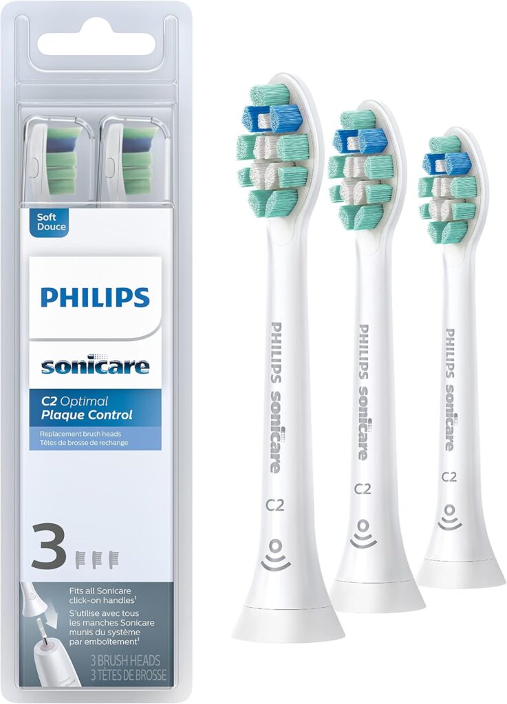 Philips Sonicare C2 Plaque Control – Genuine Replacement Electric Toothbrush Heads, White, 3 Pack, HX9023/65