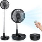 Belife X8 Portable Fan, 7200mAh Battery Powered Rechargeable, Oscillating USB Desk Floor Fan with Remote, Foldable Telescopic Fan for Home Bedroom Sleeping Office Camping Travel, 7.7″ (Black)