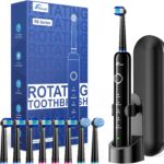 Rtauys R6 Rotating Electric Toothbrush for Adults, Fast Charge, Come with 8 Brush Heads (2 Types) and Travel Case, 5 Modes, 50000VPM Powered Toothbrush, 2 Minute Timer