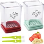 2 Pcs Cup Slicer, Stainless Steel Strawberry Slicer Egg Slicer Banana Slicer Fruit Slicer, Speed Fruit Cutter with Push Plate, Quickly Making Fruit Vegetable Salad, Must Have Kitchen Gadget (Cyan+Red)