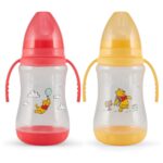 Disney 2 Pack 10 Ounce Baby Bottles with Character Prints and Colored Covers with Double Handle – BPA Free and Easy to Clean