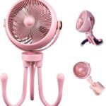 Rechargeable Stroller Fan for Baby – 360° Rotatable Portable Clip-On Fan with Night Light, 3-Speed Quiet Cooling, USB Rechargeable for Car Seat,Crib,Bike,Travel,Treadmill,Desk (Pink)