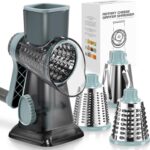 KEOUKE Rotary Cheese Grater Hand Crank Transparent – Shredder Slicer Grinder 3 Stainless Steel Blades, Stable Suction, Labor-Saving Handle, Safe Kitchen Tool for Cheese, Vegetable, Nuts, Chocolate