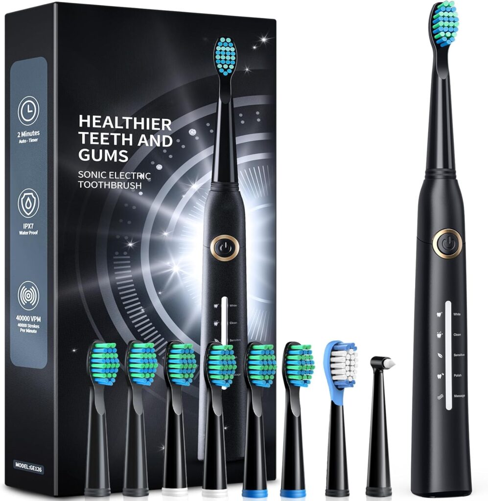 TEETHEORY Sonic Electric Toothbrushes for Adults and Kids, 8 Brush Heads Electric Toothbrush with 40000 VPM Deep Clean 5 Modes, Rechargeable Fast Charge 4 Hours Last 30 Days