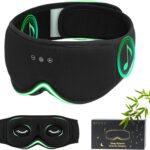 Bamboo Cotton Sleep Mask with Bluetooth Wireless Headphones – Blackout Eye Mask for Sleeping 3D Contoured Sleep Headband Ear Muffs Lengthen & Low Noise Hook for Better Experience (Black)