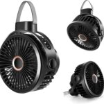 Odoland 10000mAh Camping Rechargeable Fan with Hanging Hook Carabiner, Portable Battery Operated Tent Fan, Quiet Strong Airflow, Outdoor Small USB Desk Fan for Picnic Travel Barbecue Fishing