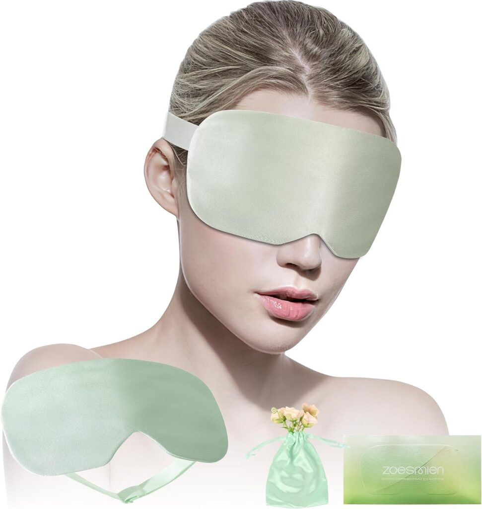 Sleep Mask 100% Mulberry Silk with Adjustable Strap, Eye Mask for Women Men,Silk Eye Sleeping Mask for Sleeping Travel Nap with Travel Bag, Gift Package (Mint Green)