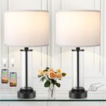 Black Bedroom Lamps Set of 2 – Touch Bedside Lamp for Night Stands with USB C+A, 3 Way Dimmable Nightstand Table Lamps for Living Room, Modern Glass Lamp for Bed Side Guest Room