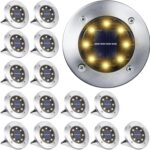 LYHOPE Solar Ground Light Outdoor, 16 Pack 8 LED Solar Disk Lights Waterproof Garden In-ground Pathway Lights Landscape Lighting for Lawn,Yard,Deck,Patio,Walkway (Warm White)