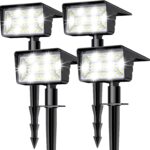 Solar Spot Lights Outdoor with 60 LED & Auto On/Off, 4 Pack Solar Lights Outdoor Waterproof IP68 with 3 Lighting Modes, 2-in-1 Solars Landscape Light for Outside, Garden, Yard(Cool White)