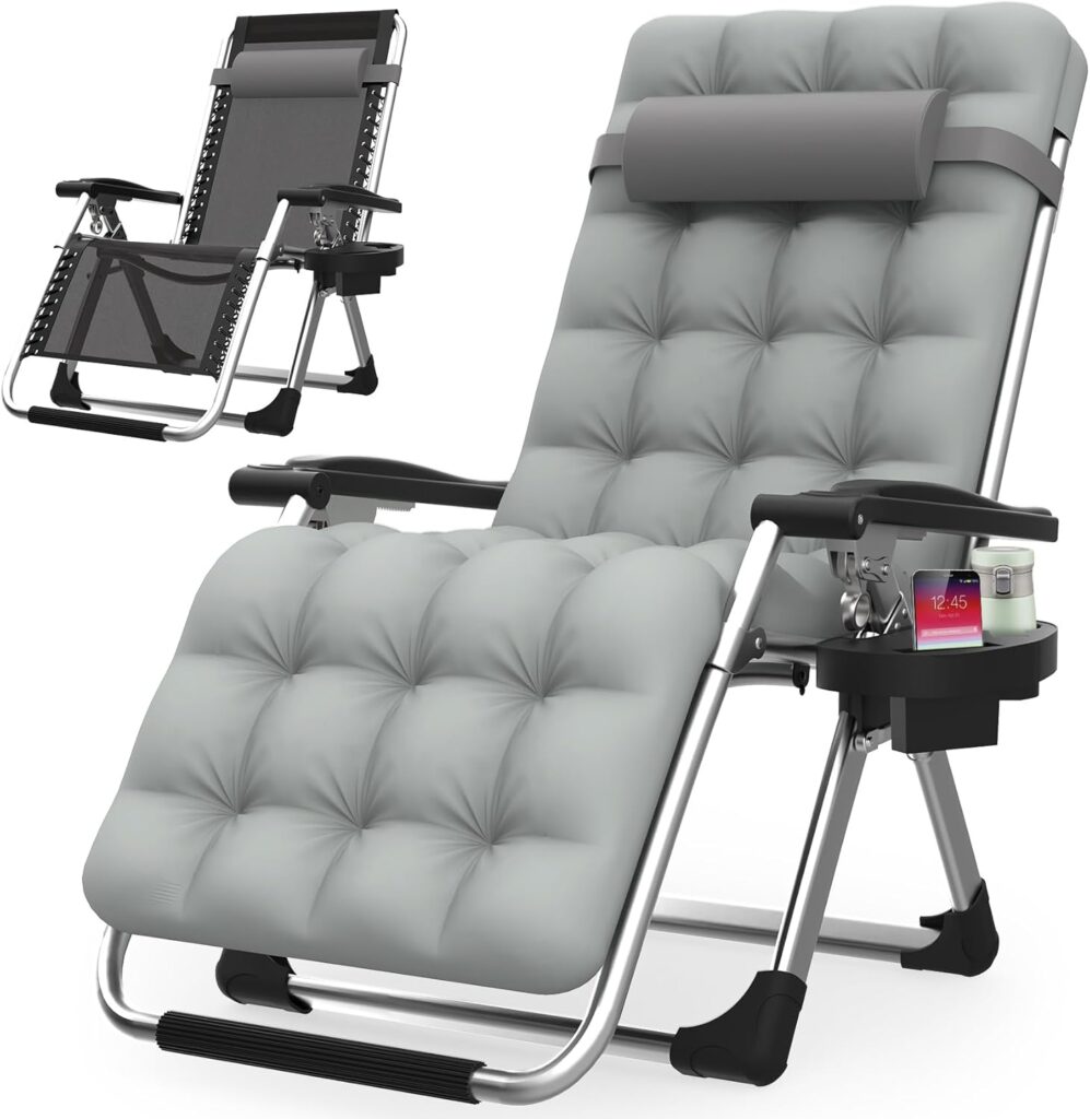 Suteck Zero Gravity Chair, Reclining Camping Lounge Chair w/Removable Cushion, Upgraded Lock and Cup Holder, Reclining Patio Chairs Folding Recliner for Indoor and Outdoor