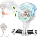 Ausic Misting Baby Stroller Fan, Portable Clip on Fan with Mist – Detachable Tripod, Baby Essentials Outdoor Rechargeable Battery Operated Fans, Cooling Spray Fans for Crib Car Travel Camp Golf Cart